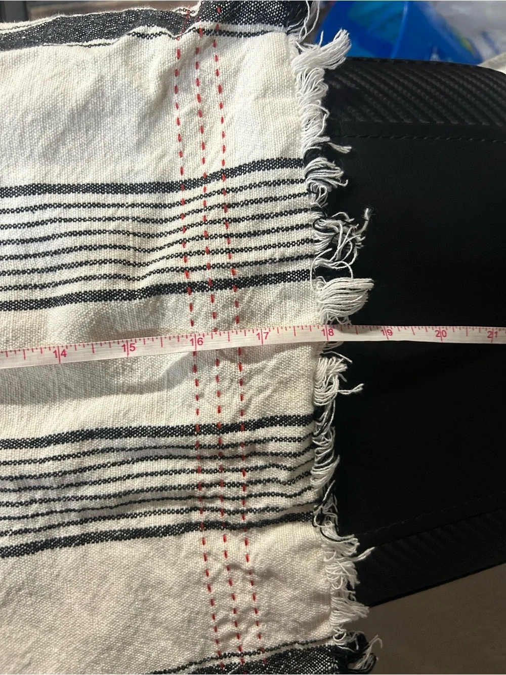 Striped Woven Double-Lined Placemats Lot of 6 Gray Stripes with Red Stitching